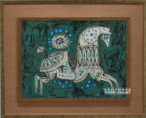 27X33 VINTAGE TILE HORSE/WOOD-GOLD