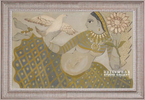 35X50 HINDU WOMAN/WHITE DOVE/FLOWER