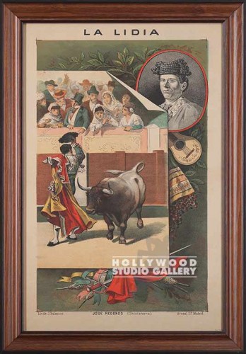 25x17 Vintage Bullfight Brown Frame