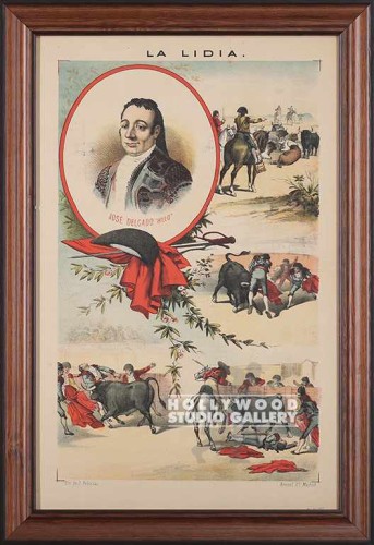 25x17 Vintage Bullfight Brown Frame