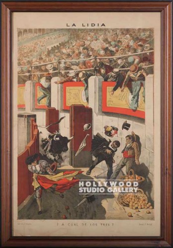 33x23 Vintage Bullfight Brown Frame