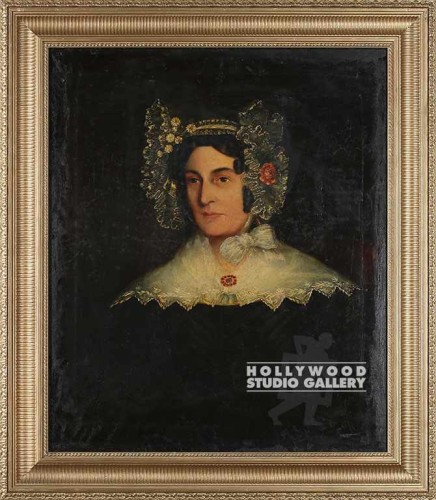 37x32Antique 19thC. Woman Port Gold