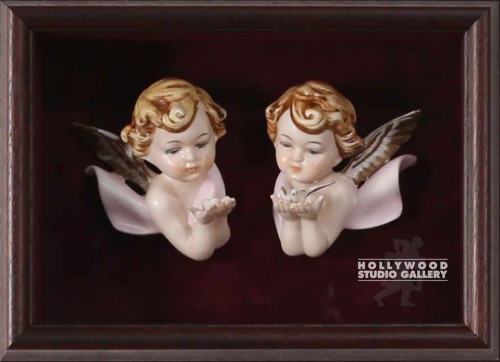 9x13 2 PORCELAIN CHERUBS SHADOW BOX