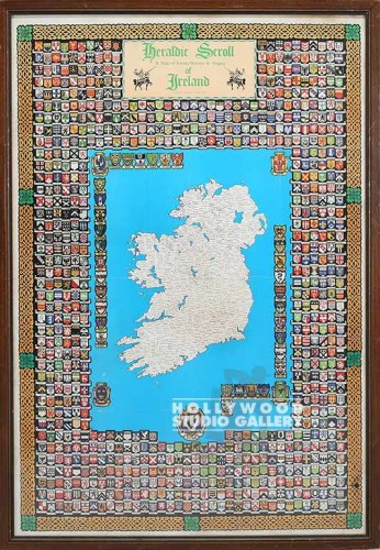 43X29 IRELAND MAP W/ HERALDRY/BRN