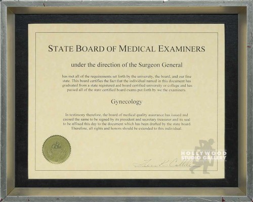 12X16 STATE BOARD/EXAM/GYNECO/CERTF
