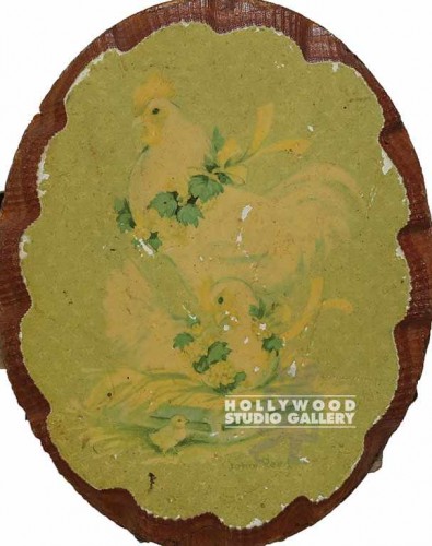 8" Oval/Wood Plaque/Rooster/Hen