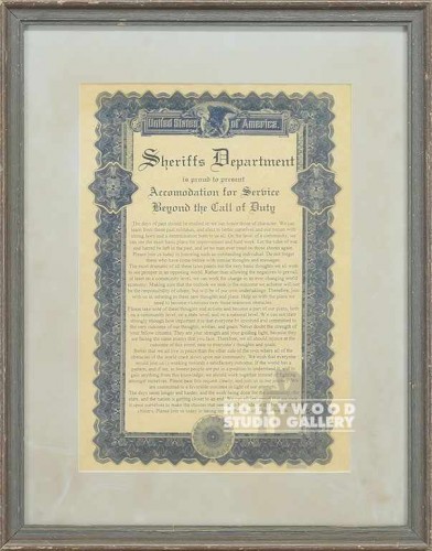 20X16 SHERIFF DEPT./FRAMED CERTIF