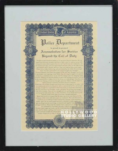 20X16 POLICE DEPT./FRAMED CERTIF