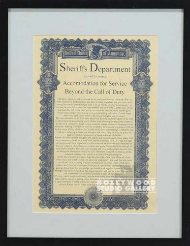 20X16 SHEFIFF DEPT./FRAMED/CERTIF