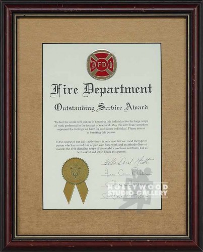 16X13 FIRE DEPT./FRAMED CERTIFICATE