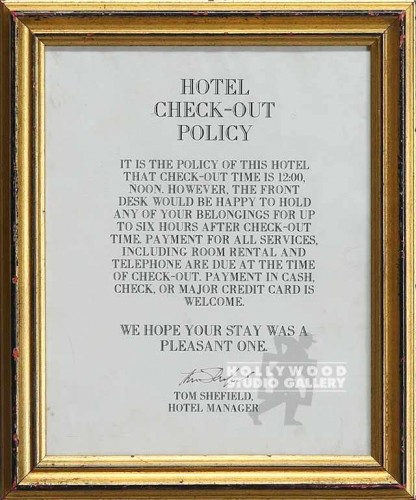 8X10 HOTEL CHECK OUT SIGN