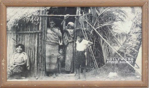18X10 B/W  PRIMITIVE FAMILY IN HUT
