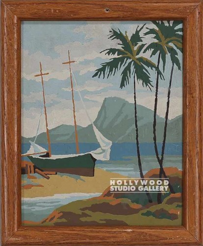 12X10 PAINT BY #`S/BOAT/PALM TREE