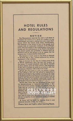 8X13 HOTEL RULES GOLD FRAME