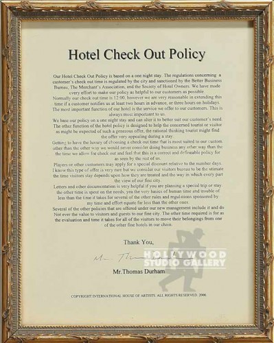 9X12 CHECK OUT POLICY GOLD WOOD FRA