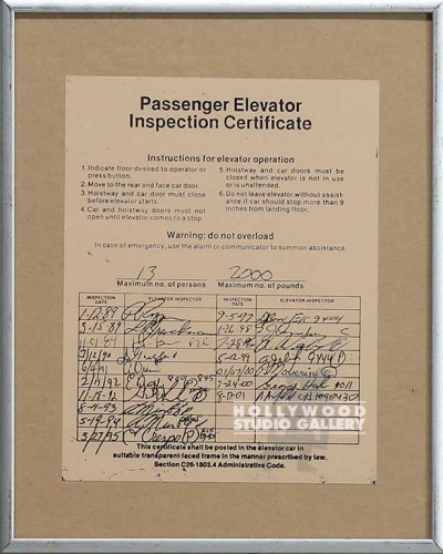 11X9 ELEVATOR INSPECTION/CERTIF