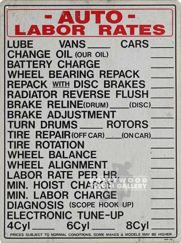 18X24 AUTO LABOR RATES SIGN