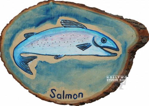 10x13 SALMON PAINTING/WOOD PLAQUE