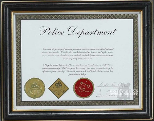 10X13 POLICE DEPARTMENT CERTIFICATE