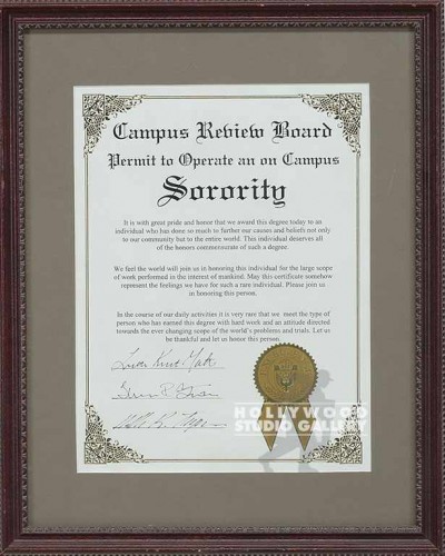 15X12 SORORITY CERTIFICATE/FRAMED