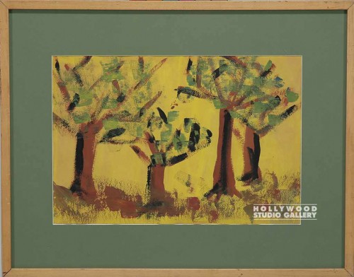 19X24 KID DRAWING/TREES/BLUE MAT/JJ