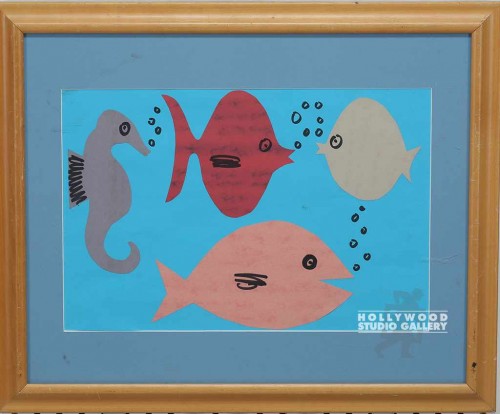 18X22 KID DRAWING/FISHES/BLUE MAT/J