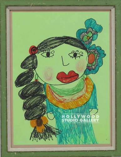 18X14 GIRL W GREEN FLOWERS/SUNNY