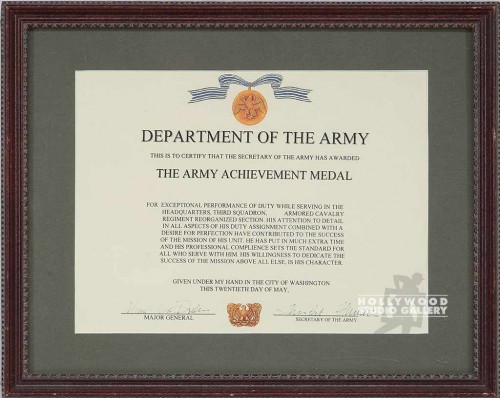 12X15 JJ/ ARMY/ MEDAL/ CERTIFICATE