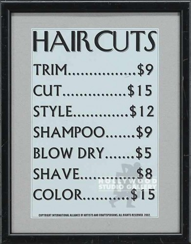 12X9 "HAIRCUTS" SIGN/ BLACK FRAME