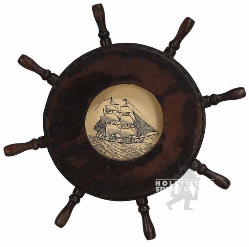 25``THICK BRWN SHIP WHEEL SHIP PIC