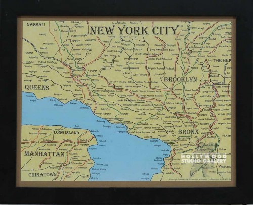 13X16 BLK FRM/MAP CLOSE UP/NEW YORK