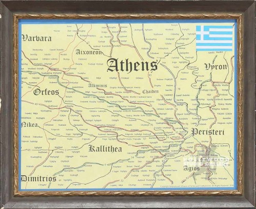 13X16 BRN FRM/MAP CLOSE UP/ATHENS