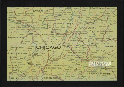 20X19 MTL FRM/MAP CLOSE UP/CHICAGO