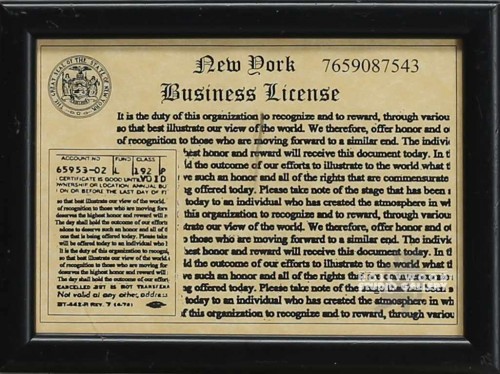 6X8 NEW YORK BUSINESS LIC./BLK FRM