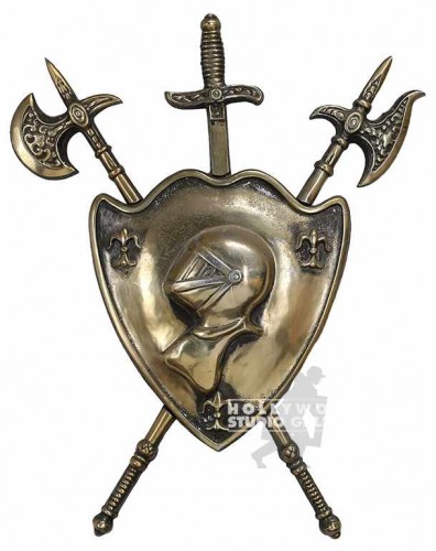 31X25 MIDIEVAL SHIELD-X-AXES-BRASS