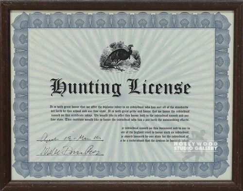 9X12 WOOD FRAME/ HUNTING LICENSE