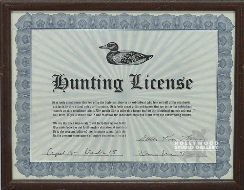 9X12 WOOD FRAME/ HUNTING LICENSE