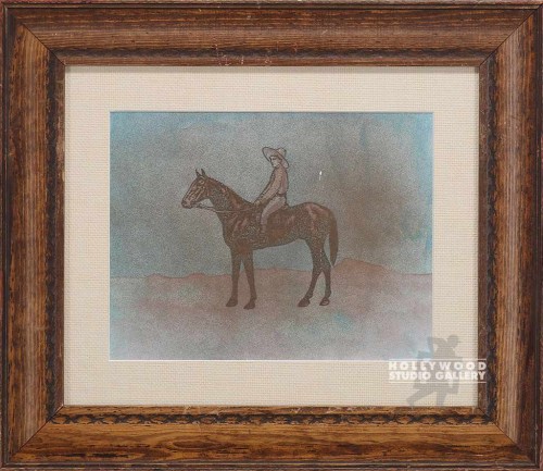 19X22 BRWN FRM/COWBOY CARTOON/HORSE