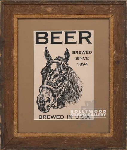 26X22 BRWN FRM/BEER/HORSE PIC