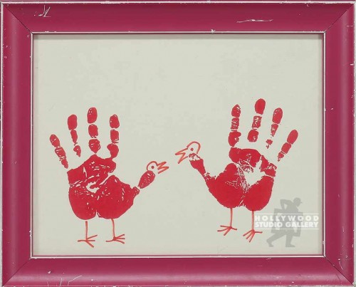 11X13 PINK FRAME/ HANDPRINT BIRDS