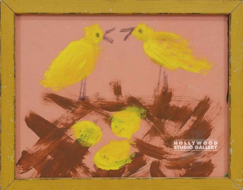10X12 YELLOW FRAME/ 2 BIRDS. NEST