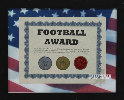 13X16 BLK FRM/ FOOTBALL AWARD/CERTF