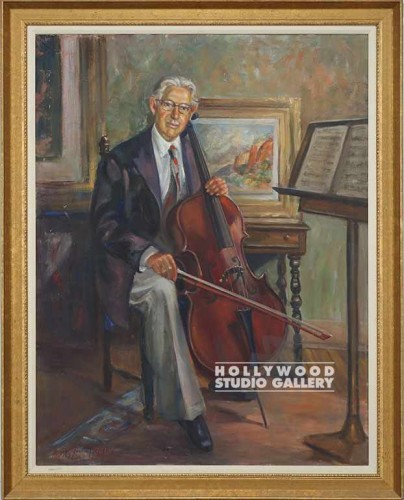 50X40 MAN PLAYING CELLO-CANVAS/GOLD