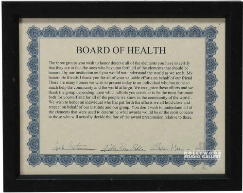 8X10 BOARD OF HEALTH FRAMED CERT