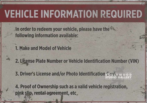 17X24 "VEHICLE INFO REQ"/SIGN/