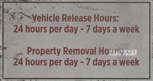 15X28 "VEHICLE RELEASE HRS"/SIGN
