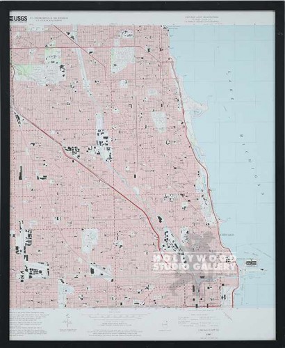 29X24 FRAMED CHICAGO MAP/BLCK FRM