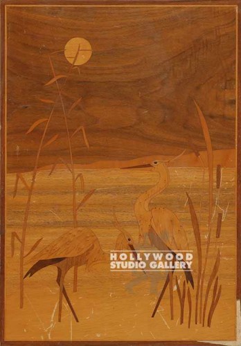 17X12 VINT.MARQUETRY CRANES/UNFRMD