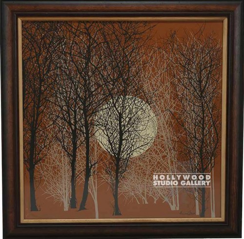 36x36 70`s Trees w Moon Brwn Frame