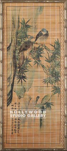 31x14 Asian Panel Birds Bamboo